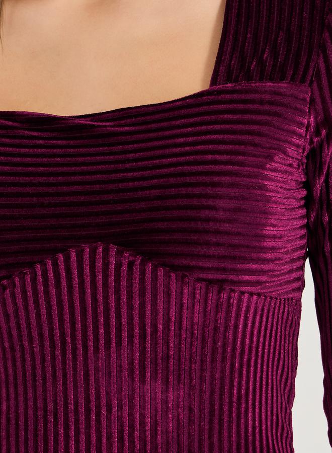 Styli Textured Velvet Look Square Neck Bodysuit - Image 4