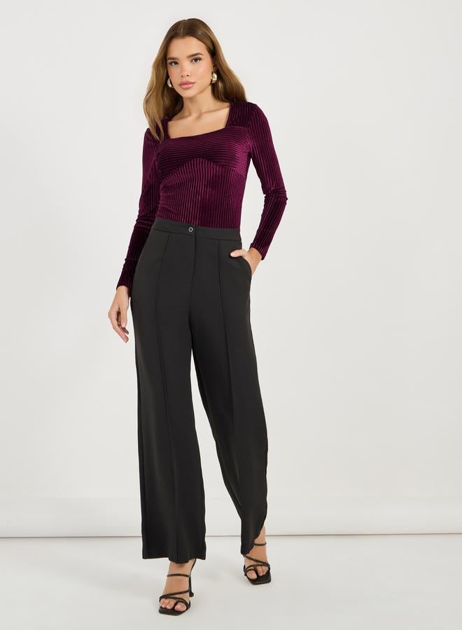 Styli Textured Velvet Look Square Neck Bodysuit - Image 2