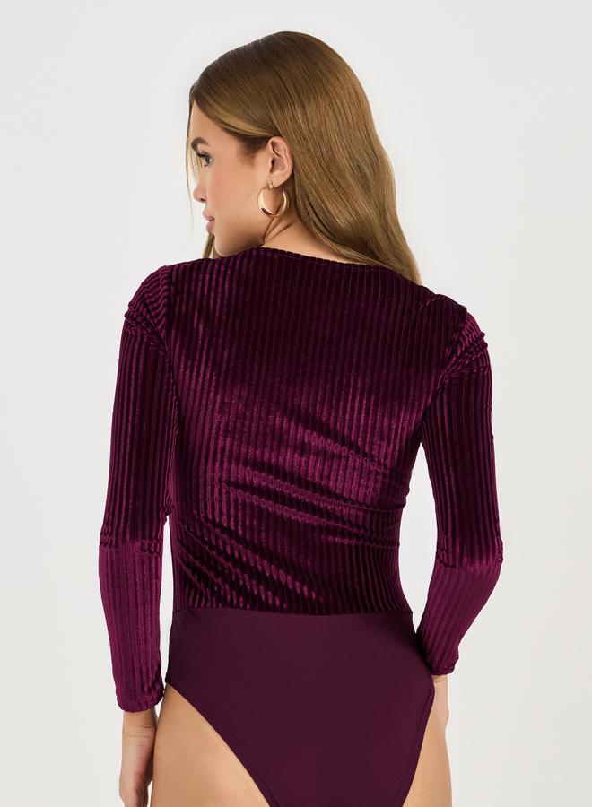 Styli Textured Velvet Look Square Neck Bodysuit - Image 5