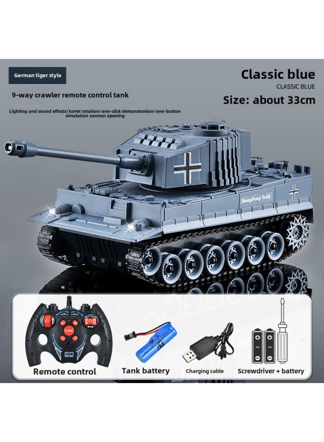 Large Remote Control Tank Car Crawler Children's Charging Electric Off-road Tiger Armored Car Model Gifts-Color:9-way 2.4g Tiger Tank Classic Blue-Battery Rotation - Image 1
