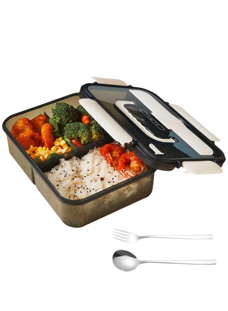 Lullaxx Lunch Box Bento Lunch Boxes Spoon And Fork For Kids And Adults, Microwaveable, 3 Compartment 1500Ml Suitable For School, Office, And Picnics (Beige)