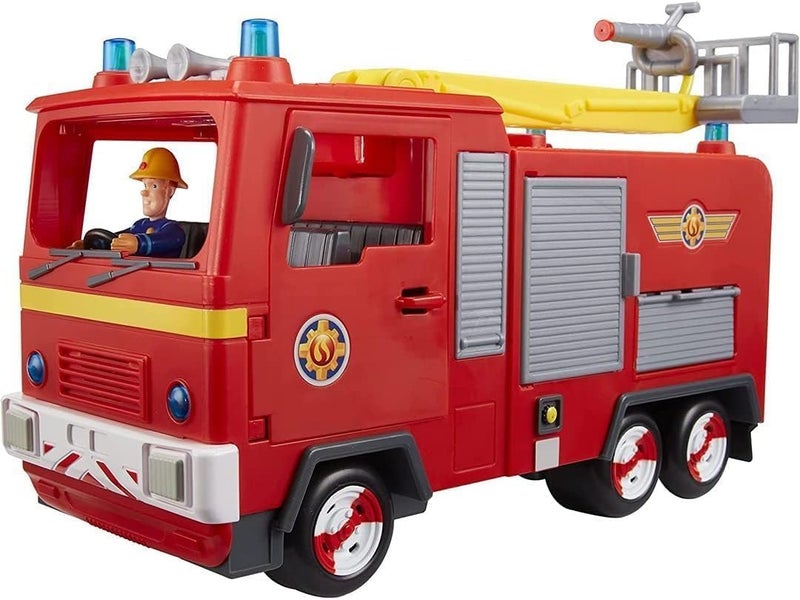 Fireman Sam Electronic Spray and Play Jupiter fire engine, free-wheeling with lights, sounds, water cannon, with figure playset., Red, 35.5 x 15 x 20.5 centimeters - Image 1