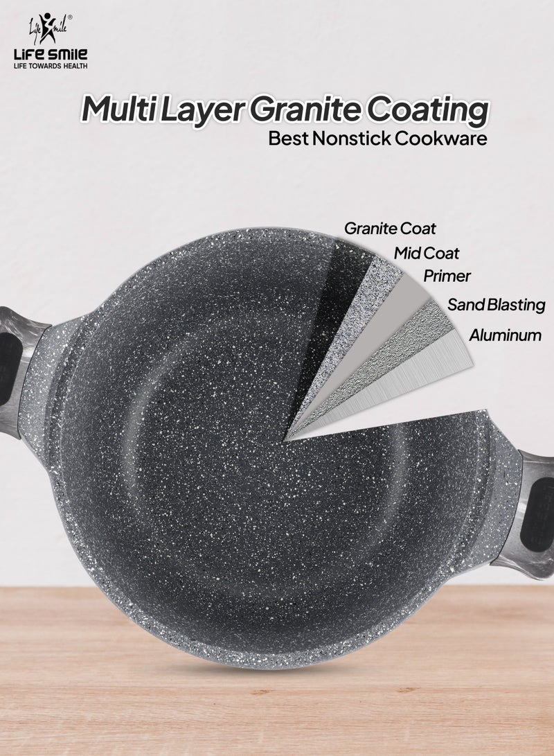 Life Smile Granite Nonstick Cookwares with Glass Lids & Utensils-Cookware Set includes Soup Pots( 32cm, 28cm,24cm, 20cm), 28cm Fry Pan, 28cm Shallow Pots,18cm Saucepan - Image 4