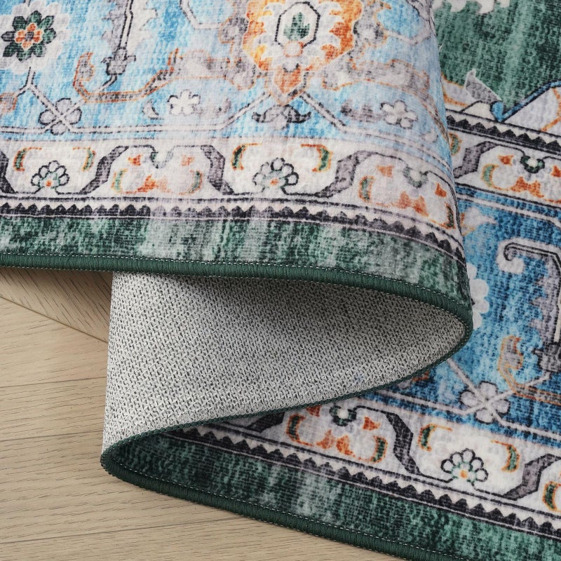 Rugcomf Vintage Medallion Kitchen Rugs Non Slip Washable 2'7"x8' - Low Pile Runner Rug, Boho Carpet for Hallways, Laundry, Bedroom, Bathroom - Green - Image 5