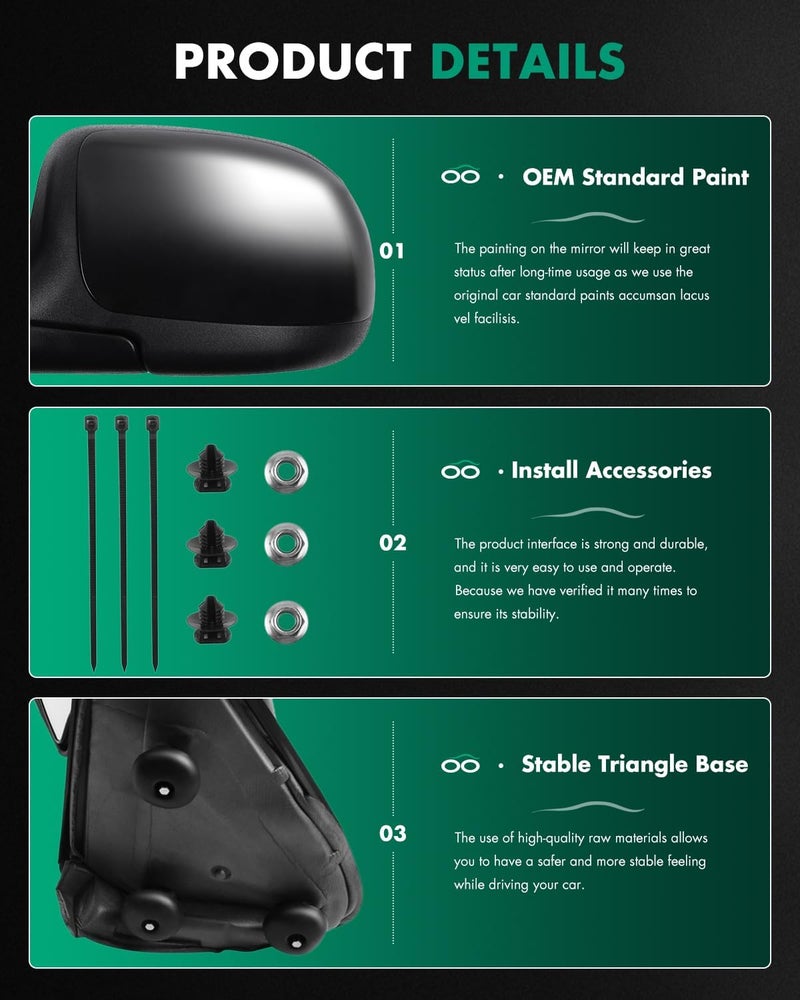 SCITOO مرآة رؤية جانبية للسائق تناسب 1999-2007 لشيفروليه سيلفرادو بيك أب 2001-2006 لتاهو لجيمس سييرا بيك أب لجيمس يوكون XL مرآة GM1320230 - Image 4