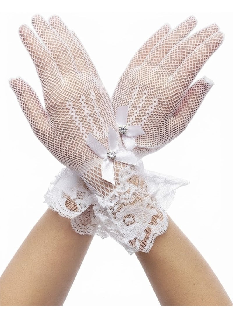 Women's stone-embellished lace gloves made of stretchy nylon fabric; suitable for weddings and evening events. - Image 3