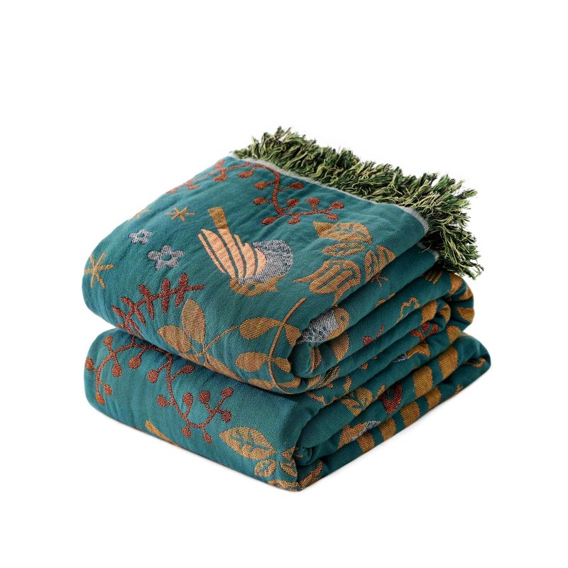 LUTBM Boho Throw Blanket for Bed 100% Cotton Soft Quilt Spring Lightweight Blanket Bird Floral Embroidery Room Decor Twin Bed Blankets,60"x80" All Season Breathable Throw for Sofa&Couch Chair - Image 1