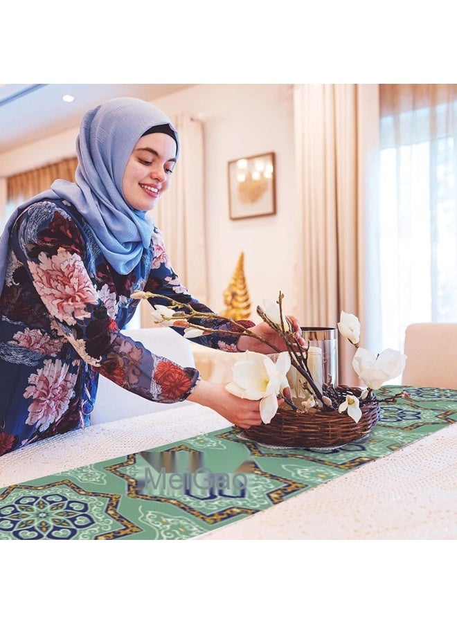 NIBEMINENT Eid Mubarak Table Runner Linen Table Runner 13x70 inches, Star Moon Table Runner, Ramadan Decoration Home Dinning Room Decoration  - Image 2