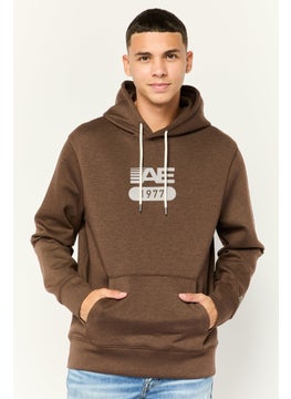 Men Graphic Long Sleeve Hooded Sweatshirt, Brown