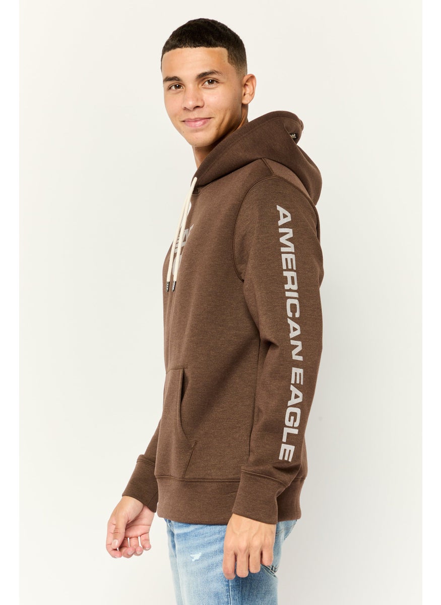 American Eagle - Men Graphic Long Sleeve Hooded Sweatshirt, Brown - Image 1