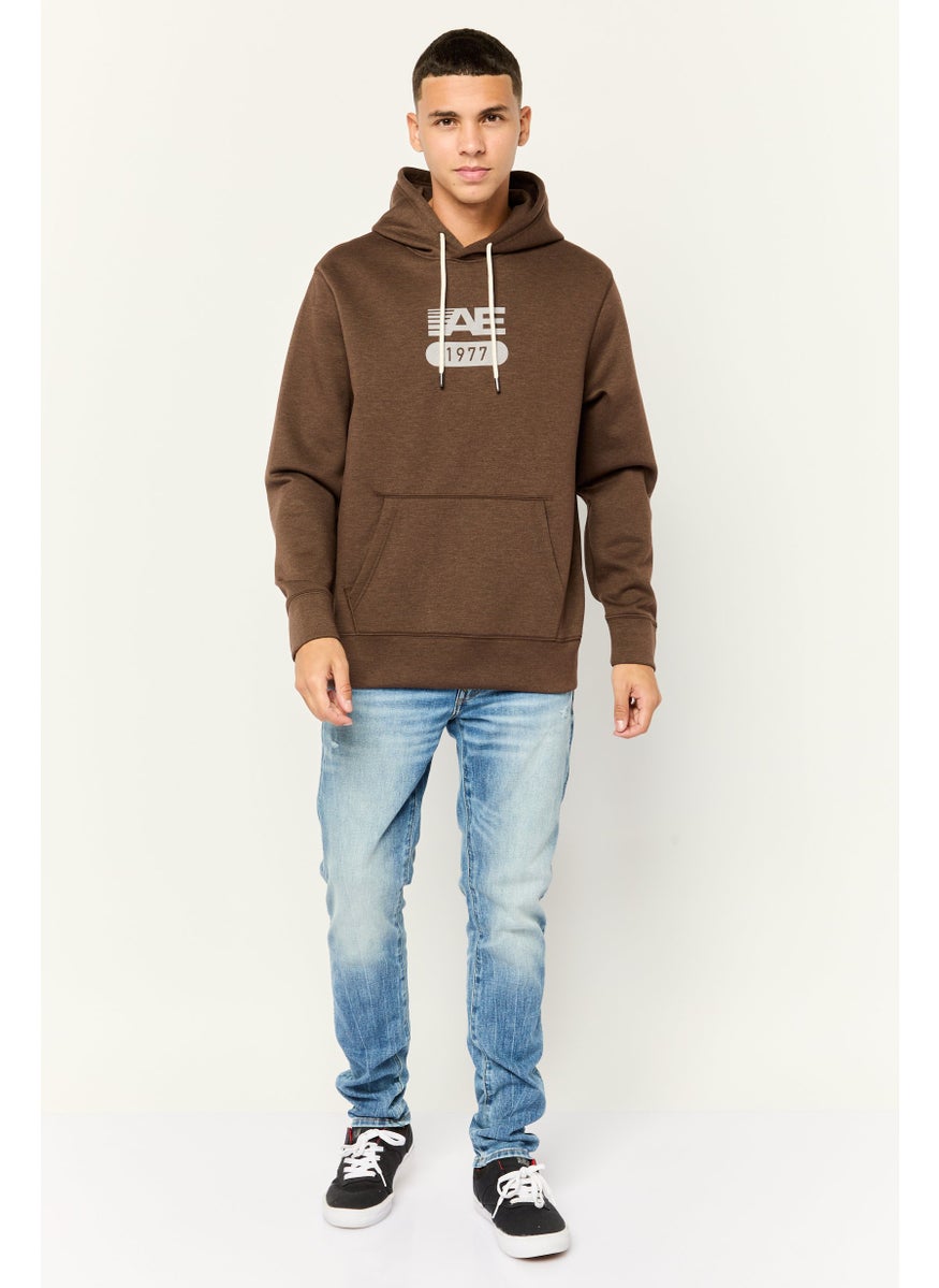 American Eagle - Men Graphic Long Sleeve Hooded Sweatshirt, Brown - Image 1