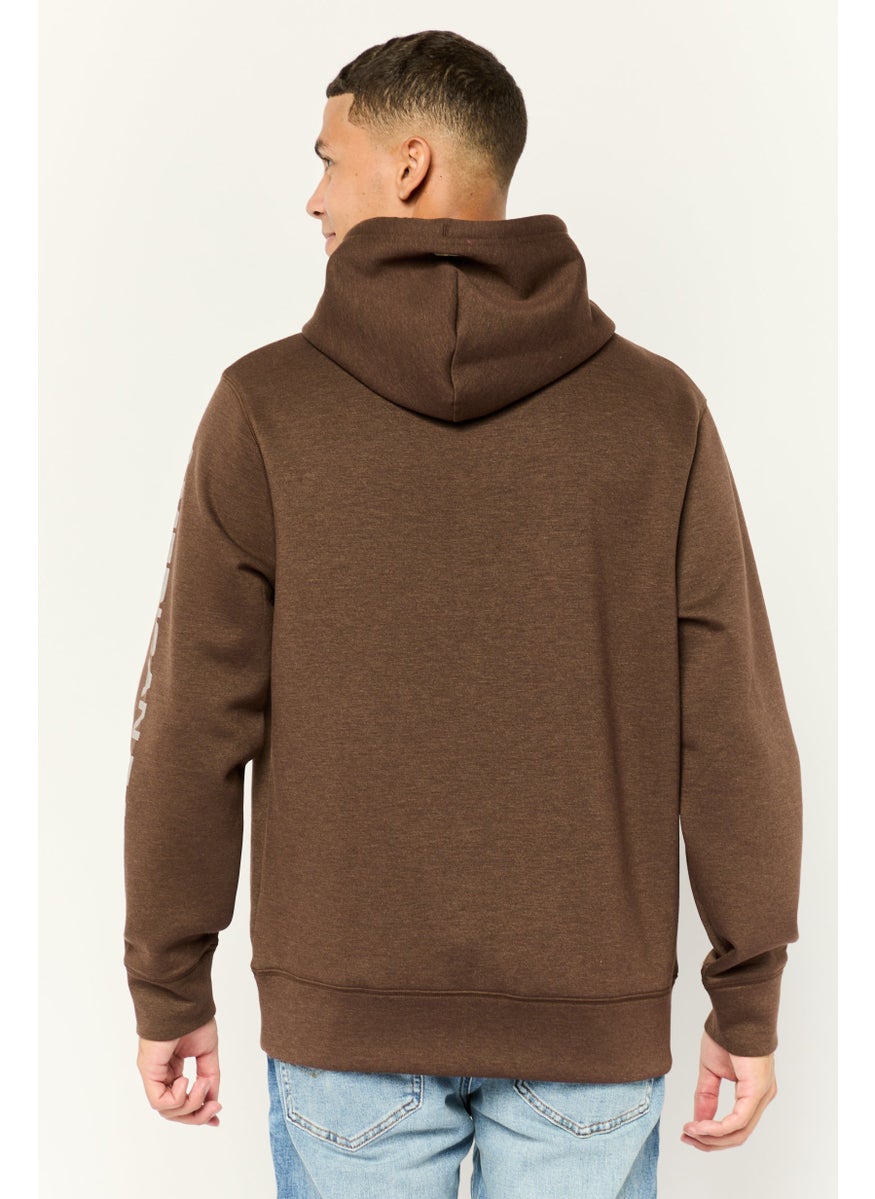 American Eagle - Men Graphic Long Sleeve Hooded Sweatshirt, Brown - Image 1
