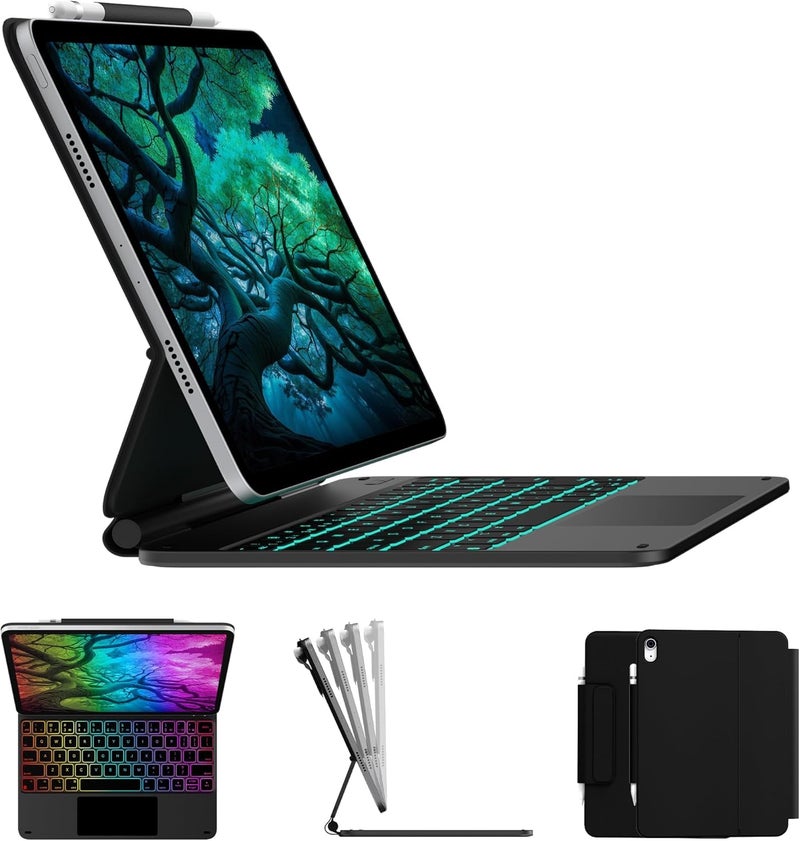 typecase Edge Magic Style Keyboard Case for iPad 11th (A16,2025) & iPad 10th Gen with Gesture Touchpad & 11-Colors Backlit, Floating Cantilever Stand, Pencil Holder-Black25 (Not fit Air 11/Pro 11) - Image 1