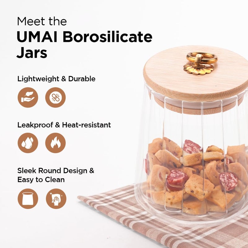 UMAI Borosilicate Glass Jar With Bamboo Lid Kitchen Organizer Items And Storage MultiUtility Leakproof Airtight Storage Jar For Cookies Snacks Tea Coffee Sugar 620 Ml Transparent - Image 2