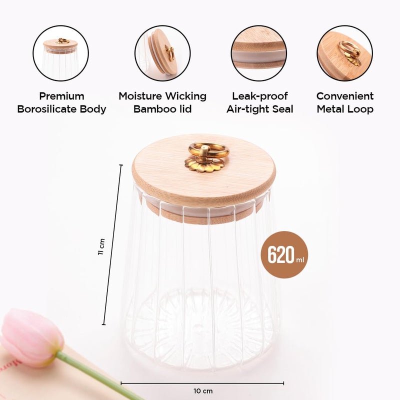 UMAI Borosilicate Glass Jar With Bamboo Lid Kitchen Organizer Items And Storage MultiUtility Leakproof Airtight Storage Jar For Cookies Snacks Tea Coffee Sugar 620 Ml Transparent - Image 3