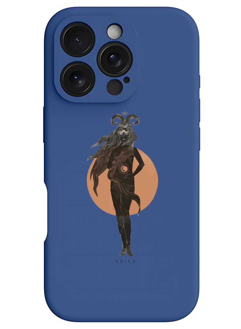 Theodor iPhone 16 Pro Max Blue Protective Slim Fit Case Liquid Silicone Cover with Full Body Protection Anti-Scratch Shockproof Case For iPhone - aries - Image 1