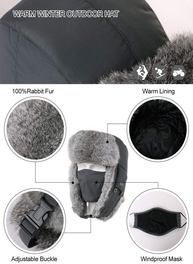 Comhats Black XXX-Large 3XL XXXL Winter Earflap Trapper Hat Extra Big Heads Size 8 Men's Trooper 100% Rabbit Fur Lined Russian Ushanka - Image 5