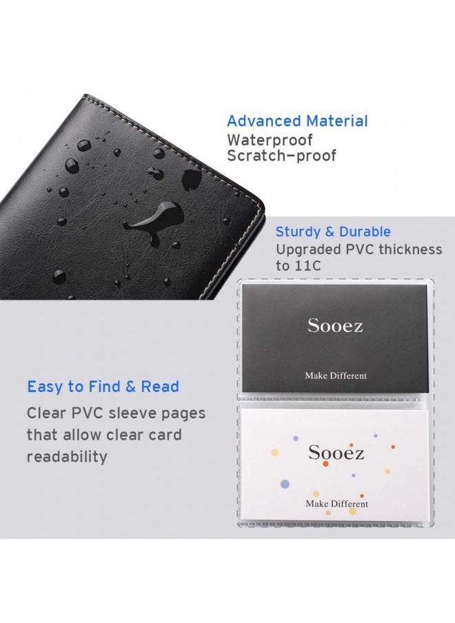 Sooez - Sooez Leather Business Card Book Holder, Professional Business Cards Book Organizer, 240 Card Capacity PU Name Card Credit Cards Book Holder Booklet (Black) - Image 1