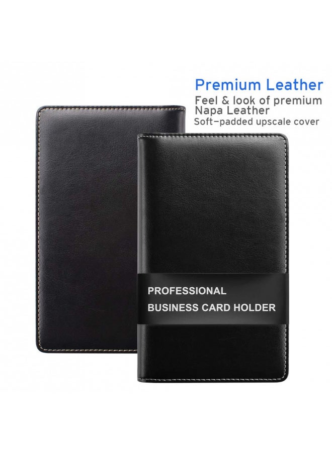 Sooez - Sooez Leather Business Card Book Holder, Professional Business Cards Book Organizer, 240 Card Capacity PU Name Card Credit Cards Book Holder Booklet (Black) - Image 1