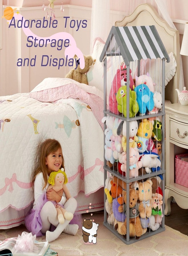 Edudif Stuffed Animal Storage, Space Saving Vertical Stuffed Animal Holder Wood, Easy Assembly Cottage-Style Plush Toys Organizer for Kids Bedroom & Playroom (Gray) - Image 2