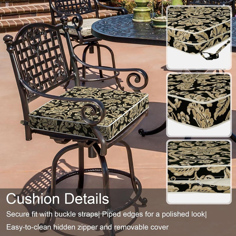 LVTXIII Outdoor Chair Cushions 20x20x3 Inch, Square Water-Repellent Patio Seat Cushions with Ties & Hidden Zipper, 2 Pack Thick Foam Chair Pads for Garden Furniture, Jacobean Black - Image 4
