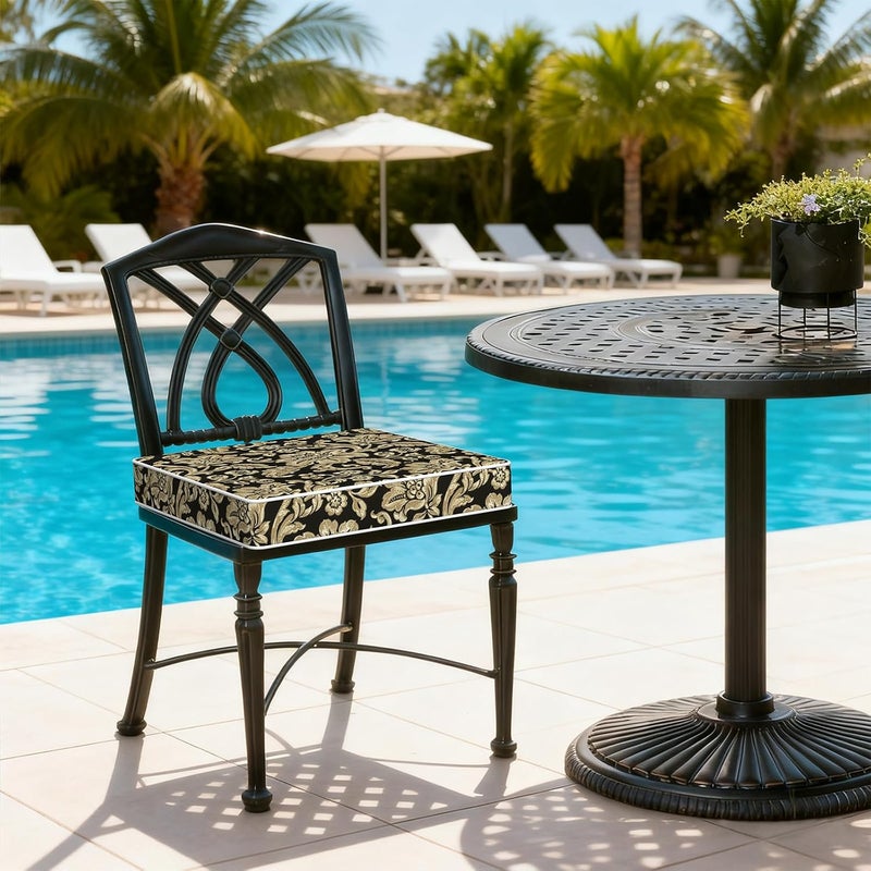 LVTXIII Outdoor Chair Cushions 20x20x3 Inch, Square Water-Repellent Patio Seat Cushions with Ties & Hidden Zipper, 2 Pack Thick Foam Chair Pads for Garden Furniture, Jacobean Black - Image 2