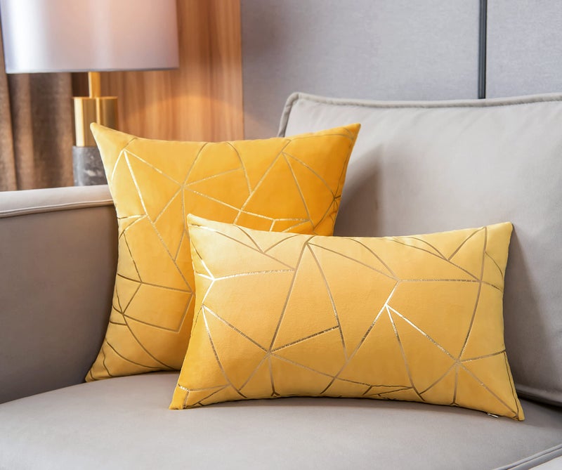 YONGLIU YONGLIU Throw Pillow Covers Velvet Decorative 2 Packs Ultra-Soft Cushion Case for Christmas Sofa Bedroom Car Living Room (Lemon Yellow  20""X20"")  - Image 4