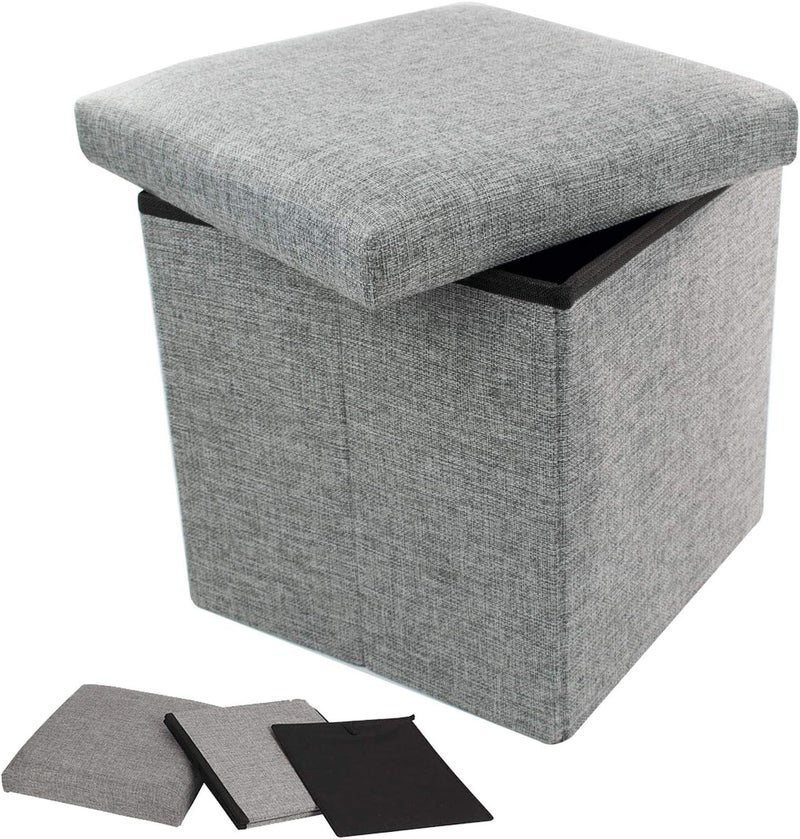 SKY-TOUCH مقعد تخزين عثماني، صندوق تخزين قابل للطي، مقعد مكعب موفر للمساحة للغرفة النوم، الممر، غرفة المعيشة، رمادي فاتح، 38 * 38 * 38 سم 1 عبوة - Image 1