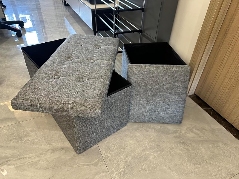 SKY-TOUCH مقعد تخزين عثماني، صندوق تخزين قابل للطي، مقعد مكعب موفر للمساحة للغرفة النوم، الممر، غرفة المعيشة، رمادي فاتح، 38 * 38 * 38 سم 1 عبوة - Image 3