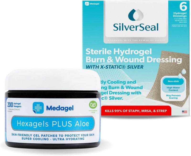 Medagel لصقات هكساجيل بلس ألو فيرا خالية من البارابين ولصقات هيدروجيل سيلفر سيل للحروق والجروح - Image 1