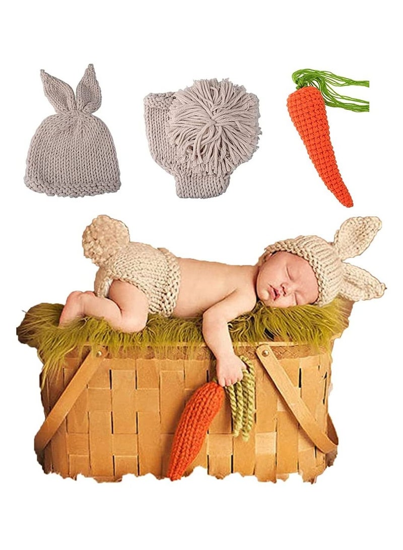 واي آند دي 3 دعائم تصوير للأطفال حديثي الولادة زي أرنب كروشيه طقم قبعة للصور من سن 0 إلى 6 أشهر - Image 1