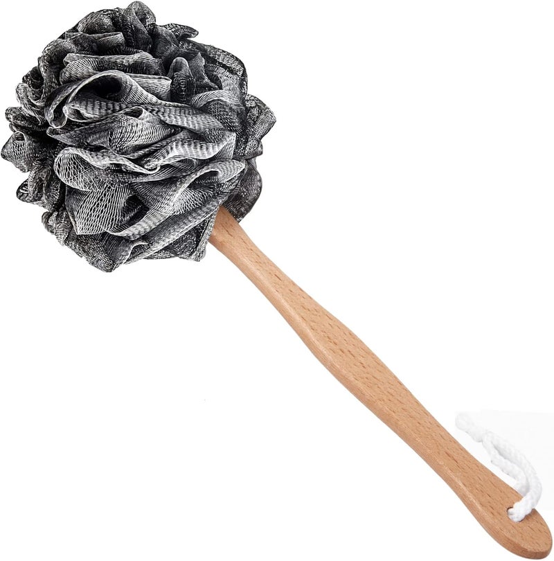 Arswin Shower Sponge Loofah Back Scrubber,Loofah on a Stick,PE Soft Mesh Loofah Body Scrubber with Wooden Handle,Bath Sponge for Women Kids (Black)