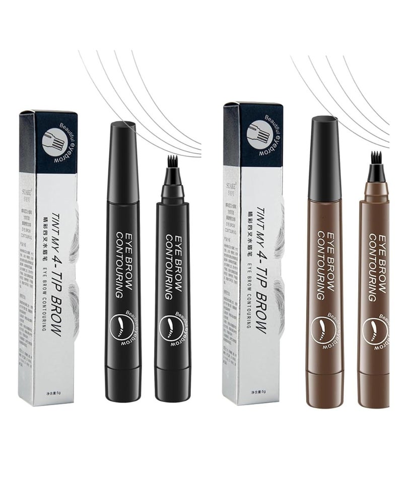 Luxenwell Eyebrow Contouring Pen, Waterproof Microblading Eyebrow Pencil with 4-Prong Micro-Fork-Tip Applicator, Liquid Eyebrow Pencils for women Creates Natural Looking Brows Effortlessly (Black & Brown) - Image 1