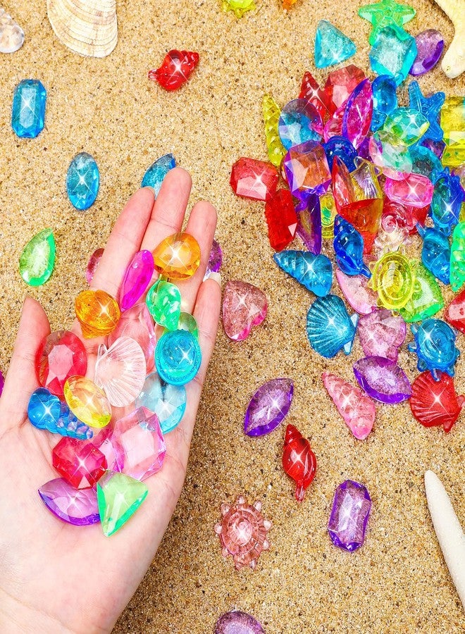 MARFOREVER 150 Pcs Diving Gems Pool Toys, Colorful Acrylic Diamond Fake Gemstones Pirate Treasure Jewels with Burlap Bag for Vase Filler Summer Mermaid Bath Toys Beach Underwater Party Favors - Image 3