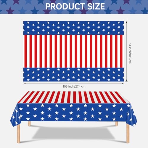 Litmitfu 2 Pack 4th of July Tablecloth - Patriotic American Flag Table Cloth, Plastic Disposable Rectangle USA Star Stripe Table Cover for Memorial day, Fourth of July Independence Day Decorations, 54" x 108" - Image 3