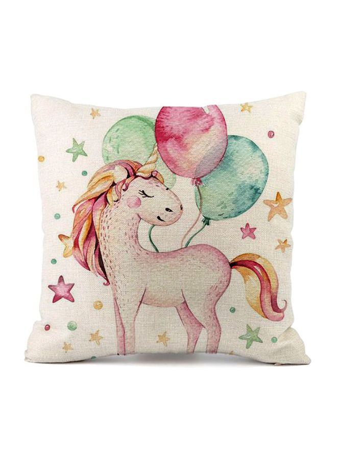NIBEMINENT Unicorn Printed Cushion Cover Pink/Green/White 45x45cm