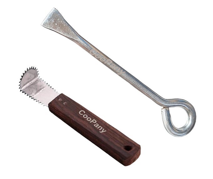 COMBO STAINLESS STEEL COCONUT SLICERBREAKER AND WOOD HANDLED COCONUT GRATERSCRAPPER BEST MULTI USE KITCHEN TOOL PACK OF 2 PRODUCTS
