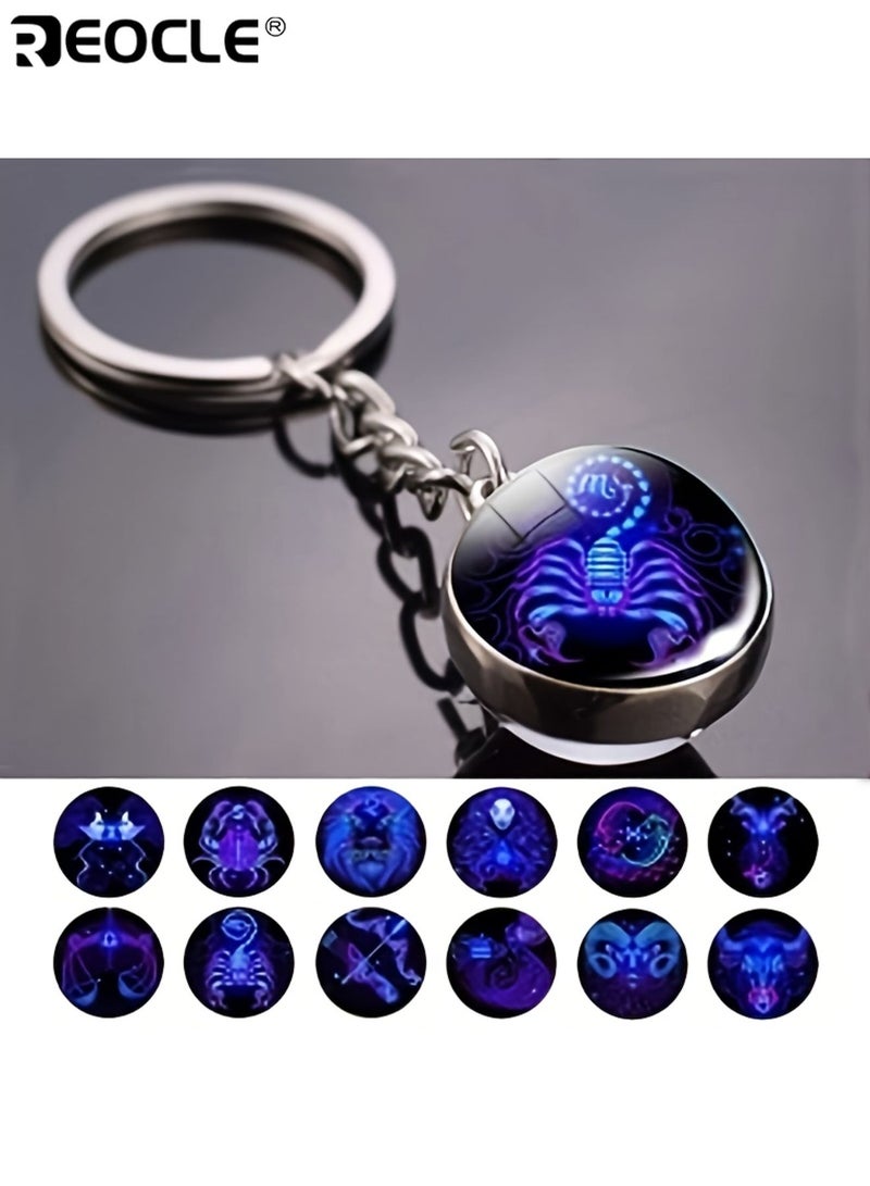 REOCLE Cancer Double-sided Convex Round Glass Ball Key Chain Outdoor Key Holder Glow-in-the-Dark Car Key Ring Pendant for Bags and Backpacks - Image 4