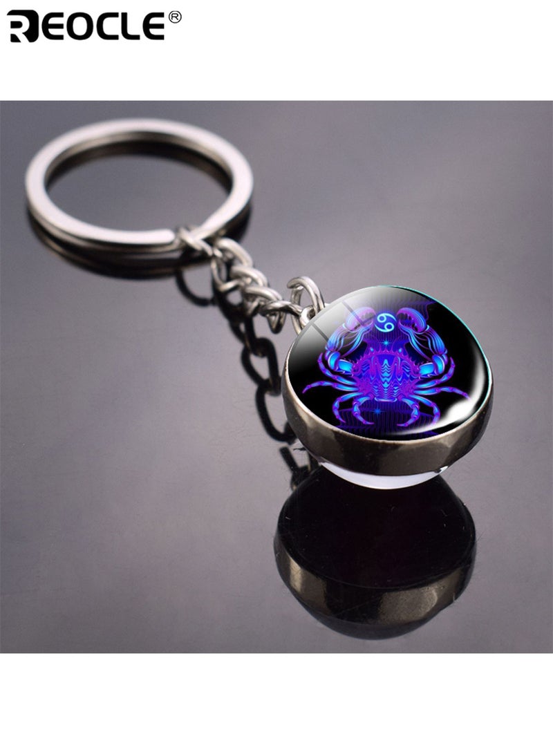 REOCLE Cancer Double-sided Convex Round Glass Ball Key Chain Outdoor Key Holder Glow-in-the-Dark Car Key Ring Pendant for Bags and Backpacks - Image 1