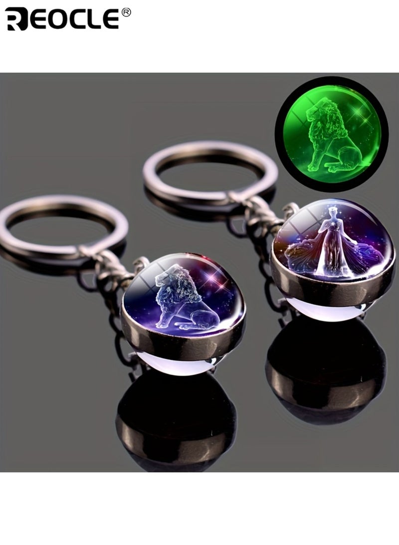 REOCLE Cancer Double-sided Convex Round Glass Ball Key Chain Outdoor Key Holder Glow-in-the-Dark Car Key Ring Pendant for Bags and Backpacks - Image 2