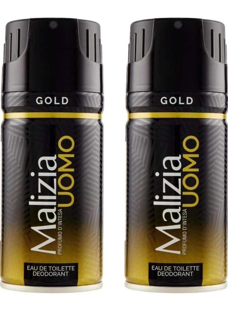 Malizia Two Pieces Of Uomo Gold Eau De Toilette Deodorant For Men 150x2 ml - Image 1