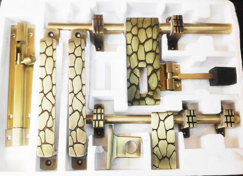 SNE Premium Brass Handle Door Kit Door Fittings Kit with Stopper and Aldrop 4 - Image 1