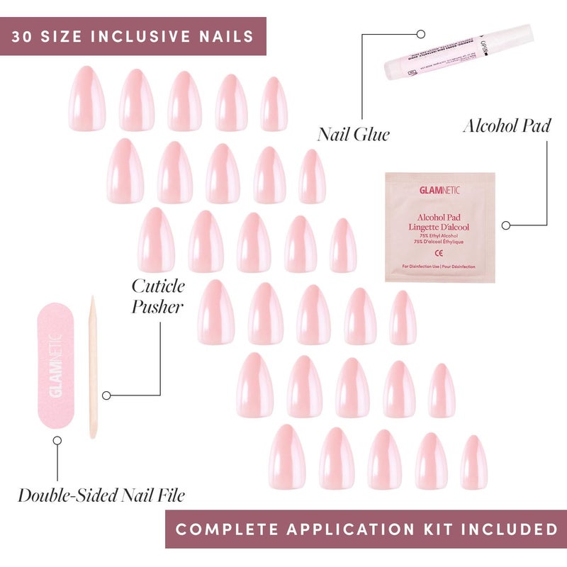 Glamnetic Press On Nails - First Kiss | Short Almond Neutral Pink Nails with a Glaze Finish | 15 Sizes - 30 Nail Kit with Glue - Image 4