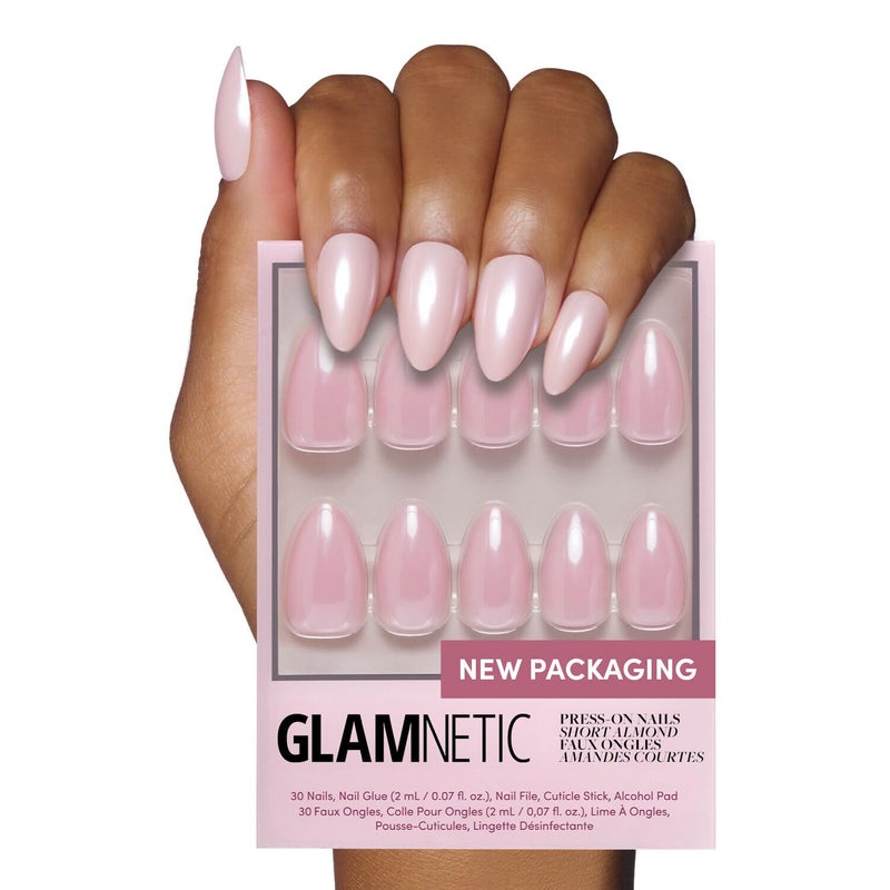 Glamnetic Press On Nails - First Kiss | Short Almond Neutral Pink Nails with a Glaze Finish | 15 Sizes - 30 Nail Kit with Glue - Image 1