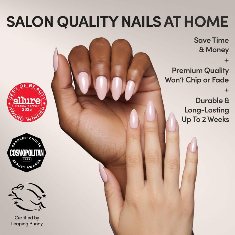 Glamnetic Press On Nails - First Kiss | Short Almond Neutral Pink Nails with a Glaze Finish | 15 Sizes - 30 Nail Kit with Glue - Image 2