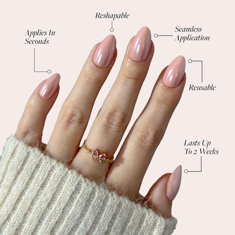 Glamnetic Press On Nails - First Kiss | Short Almond Neutral Pink Nails with a Glaze Finish | 15 Sizes - 30 Nail Kit with Glue - Image 3