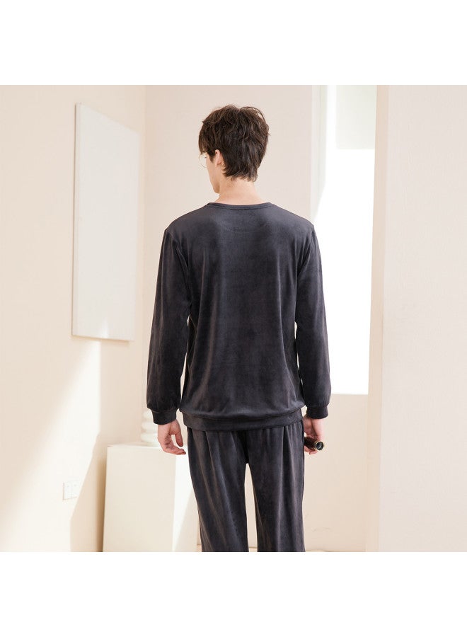 Fenton 280g Couple's Round Neck Warm Fleece Homewear Men's Pajama Set For Autumn/winter - Image 3
