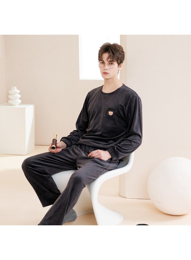 Fenton 280g Couple's Round Neck Warm Fleece Homewear Men's Pajama Set For Autumn/winter - Image 4