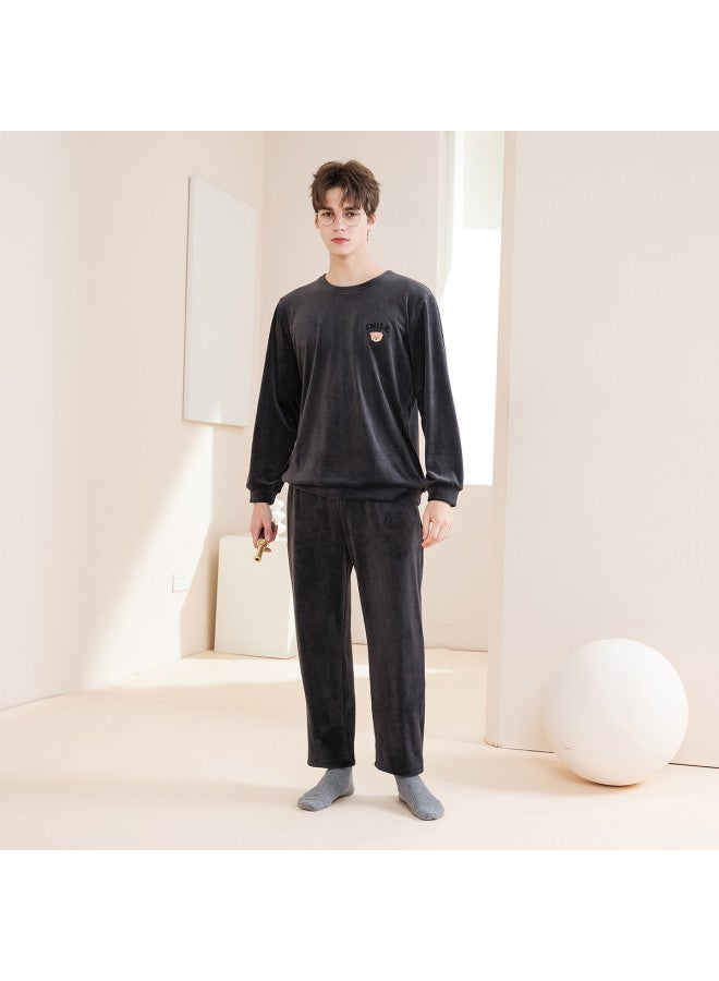 Fenton 280g Couple's Round Neck Warm Fleece Homewear Men's Pajama Set For Autumn/winter - Image 5