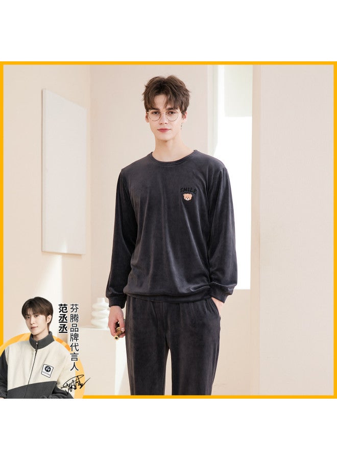 Fenton 280g Couple's Round Neck Warm Fleece Homewear Men's Pajama Set For Autumn/winter - Image 2
